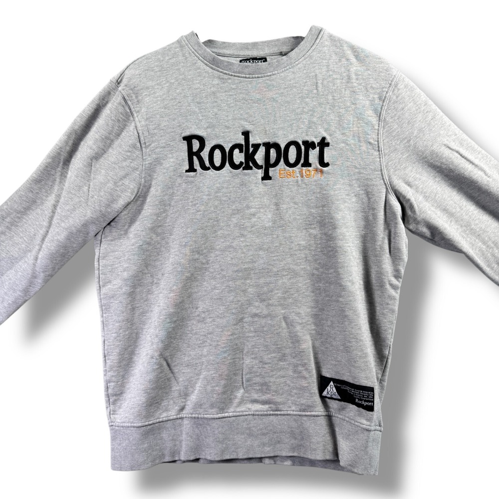 Rockport Mens Medium Gray Embroidered Crew Neck Sweatshirt Vintage Long Sleeve